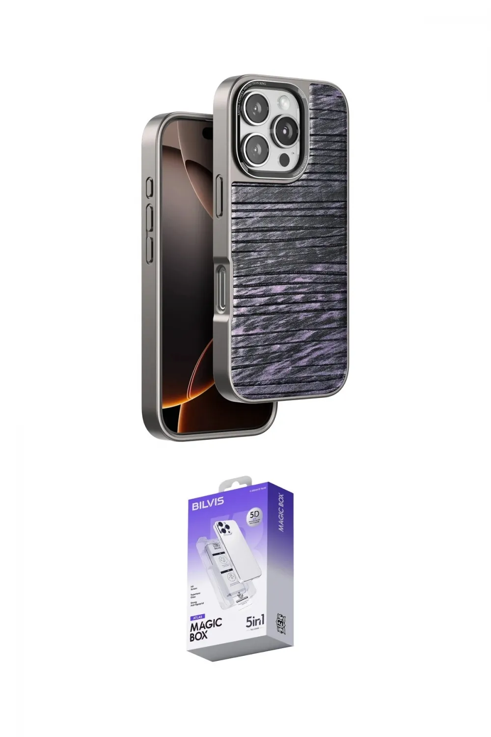 ieg™ iPhone 16 Pro Max Kılıf Atlas Minimal Özel Seri - Siyah Bilvis 5in1 3D Magic Cam Ekran Koruyucu