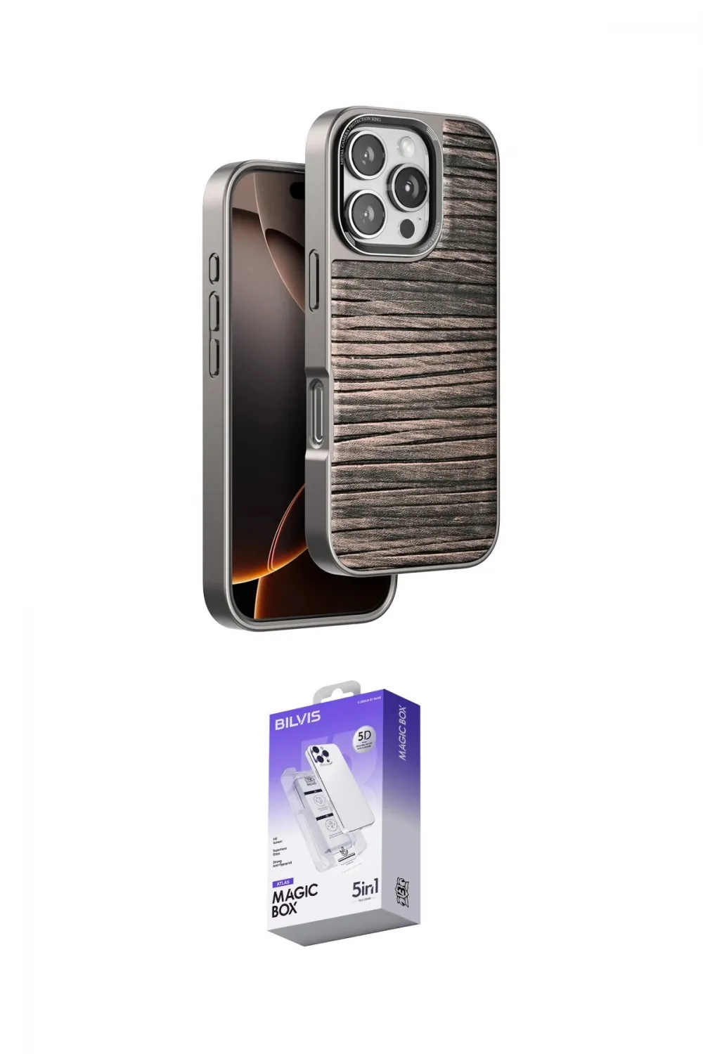 ieg™ iPhone 16 Pro Max Kılıf Atlas Minimal Özel Seri - Siyah Bilvis 5in1 3D Magic Cam Ekran Koruyucu