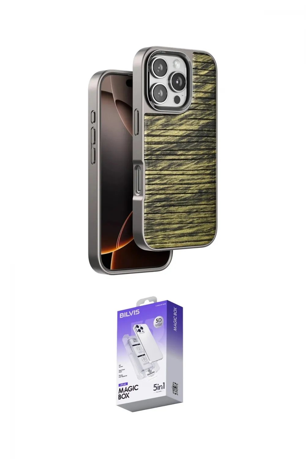ieg™ iPhone 16 Pro Max Kılıf Atlas Minimal Özel Seri - Siyah Bilvis 5in1 3D Magic Cam Ekran Koruyucu