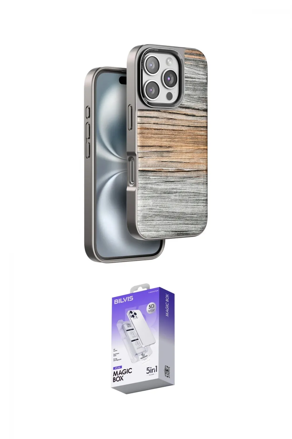 ieg™ iPhone 16 Pro Max Kılıf Atlas Minimal Özel Seri - Siyah Bilvis 5in1 3D Magic Cam Ekran Koruyucu