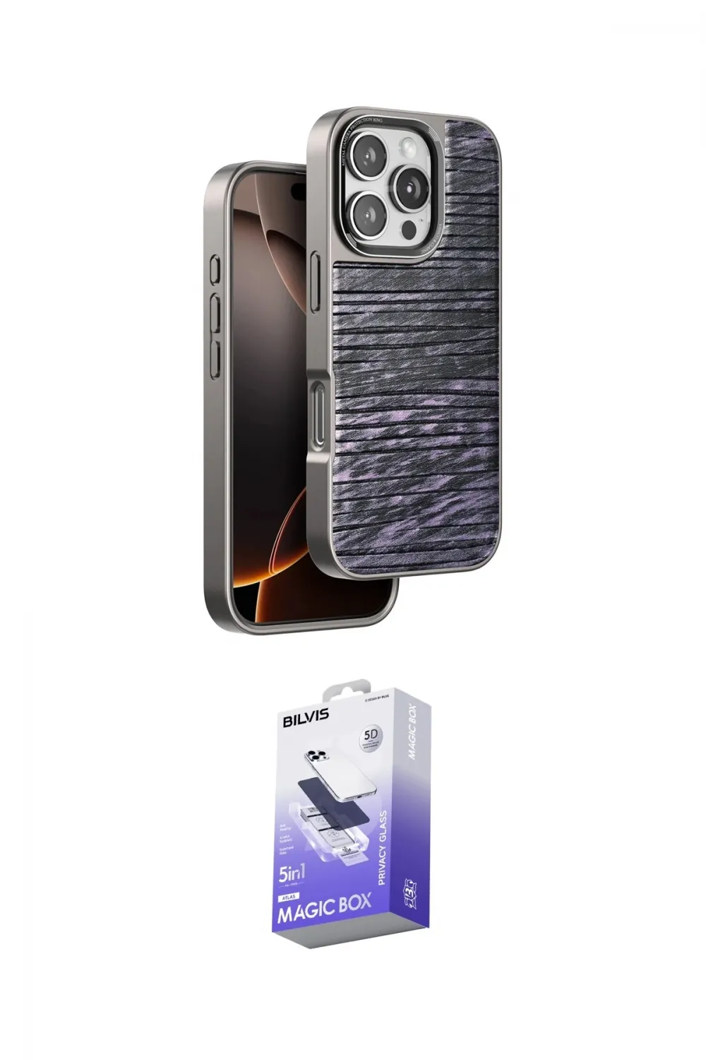 ieg™ iPhone 16 Pro Max Kılıf Atlas Minimal Özel Seri - Siyah Bilvis 5in1 5D Magic Hayalet Cam Ekran Koruyucu