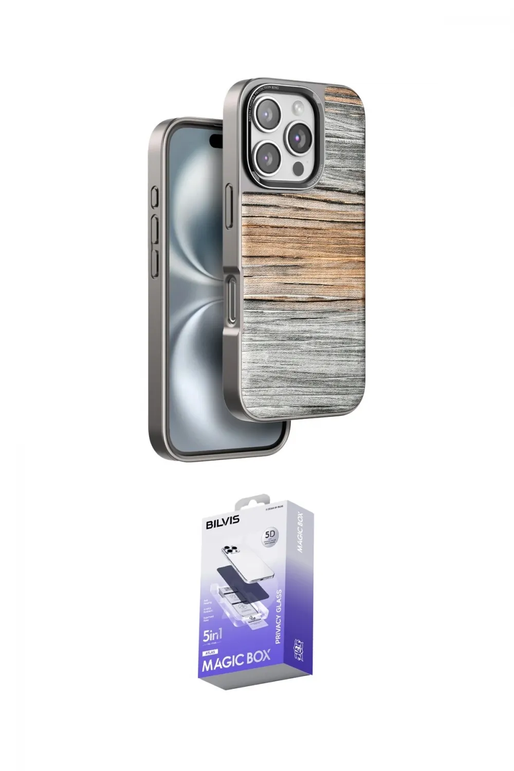 ieg™ iPhone 16 Pro Max Kılıf Atlas Minimal Özel Seri - Siyah Bilvis 5in1 5D Magic Hayalet Cam Ekran Koruyucu