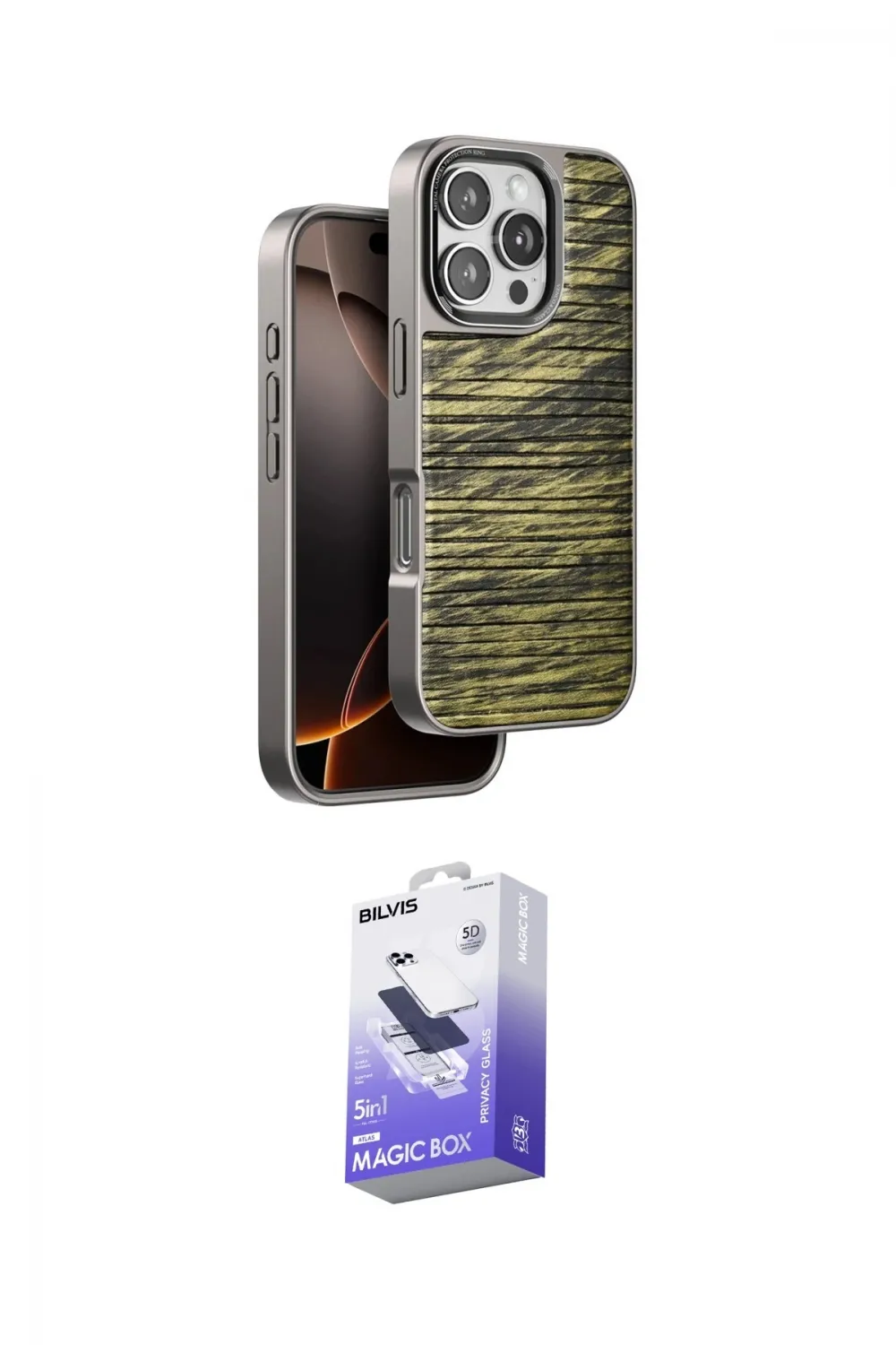 ieg™ iPhone 16 Pro Max Kılıf Atlas Minimal Özel Seri - Siyah Bilvis 5in1 5D Magic Hayalet Cam Ekran Koruyucu