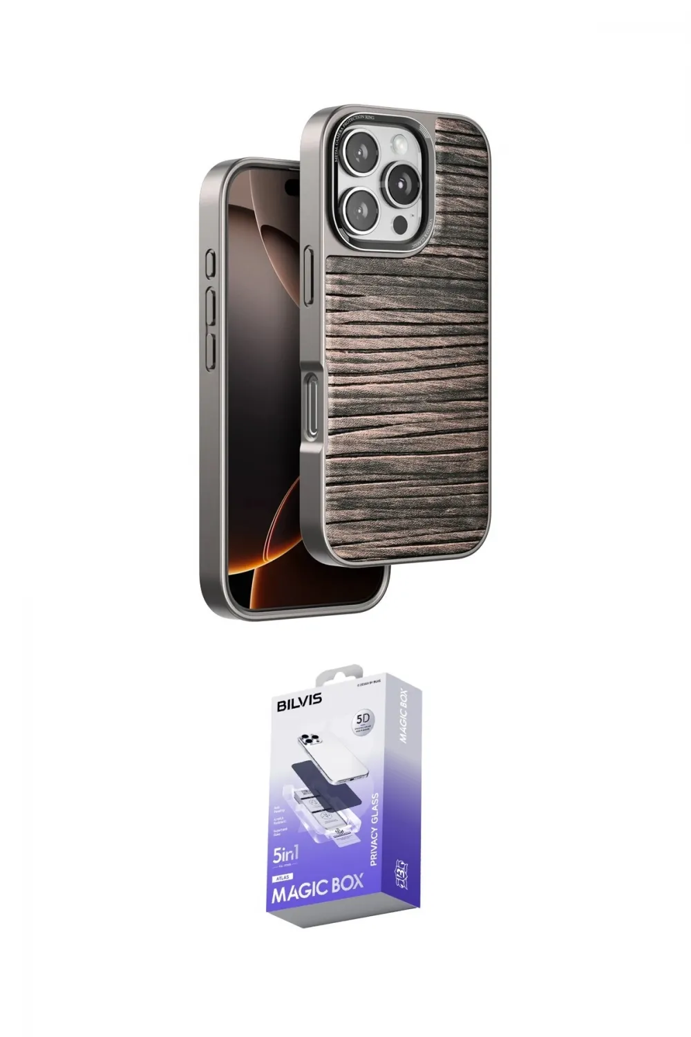 ieg™ iPhone 16 Pro Max Kılıf Atlas Minimal Özel Seri - Siyah Bilvis 5in1 5D Magic Hayalet Cam Ekran Koruyucu
