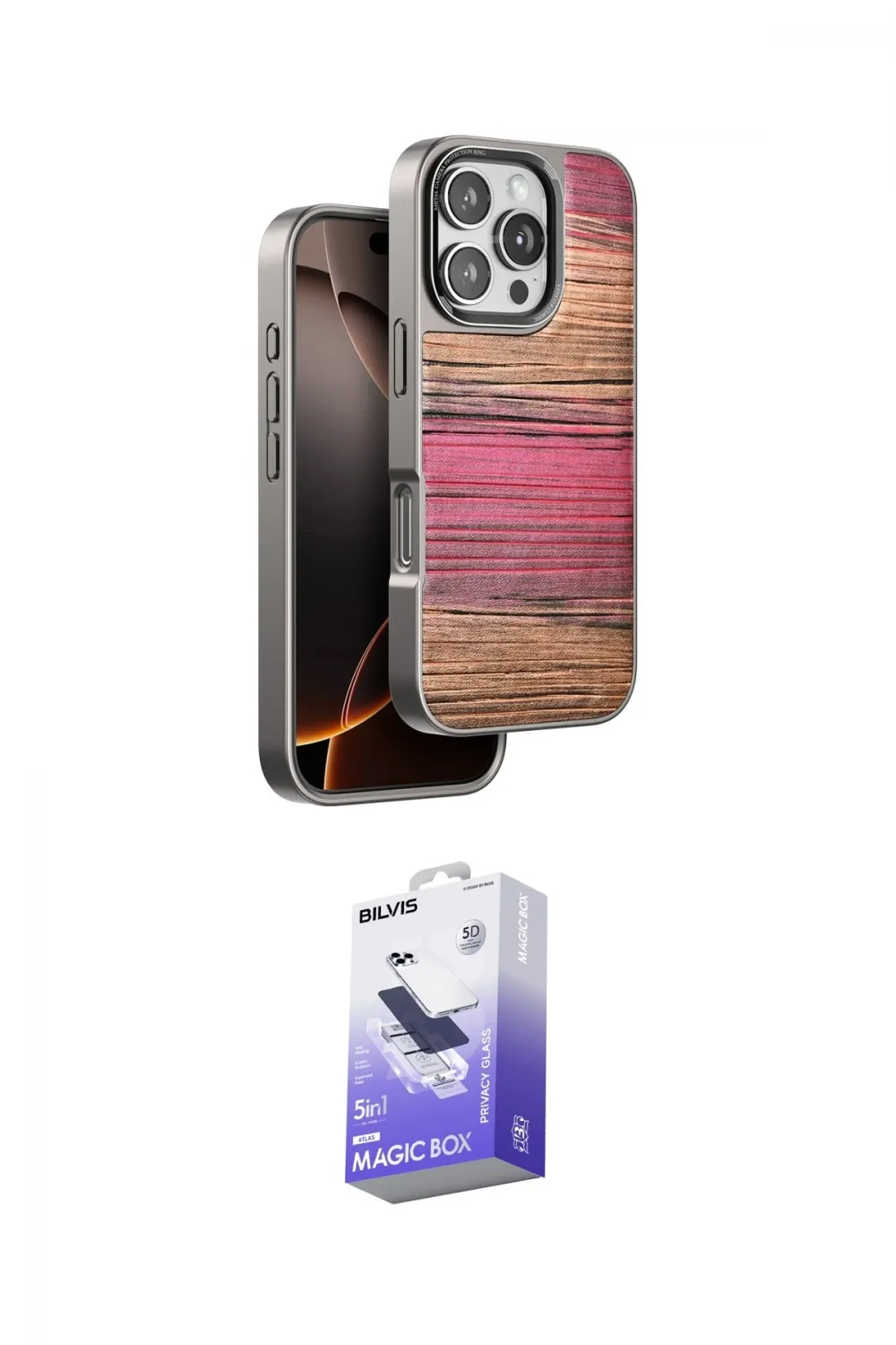 ieg™ iPhone 16 Pro Max Kılıf Atlas Minimal Özel Seri - Siyah Bilvis 5in1 5D Magic Hayalet Cam Ekran Koruyucu