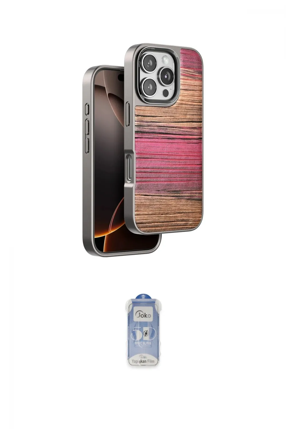 ieg™ iPhone 16 Pro Max Kılıf Atlas Minimal Özel Seri - Siyah Joko Magic 5D Cam