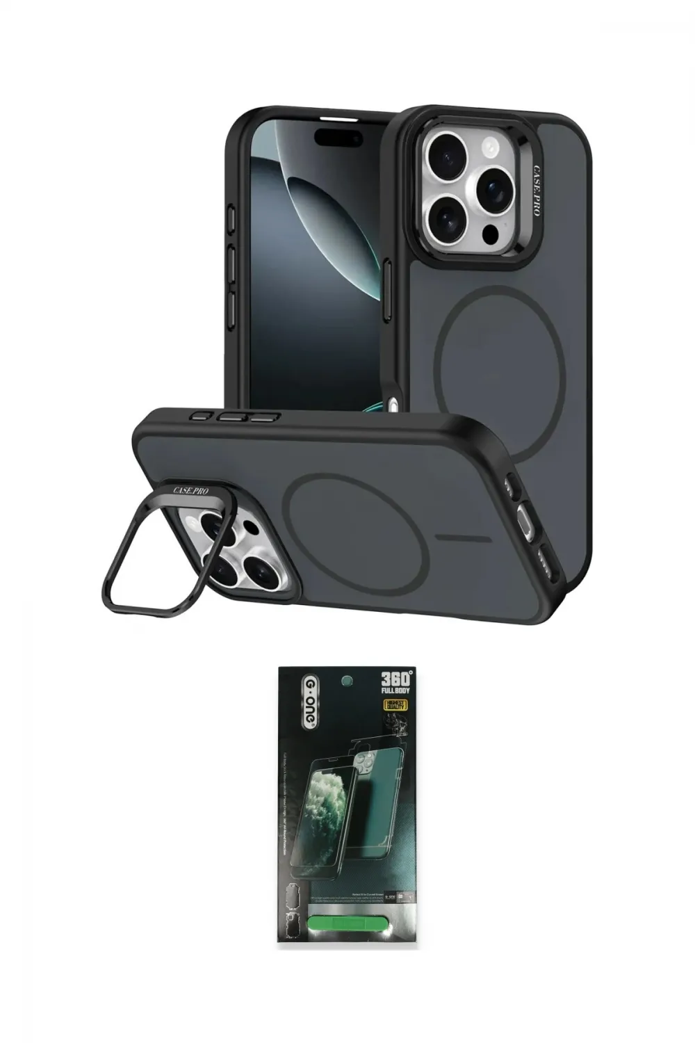 ieg™ iPhone 16 Pro Max Kılıf Çekirdek Klasik - Siyah 360 Mat Full Body Arka Koruyucu