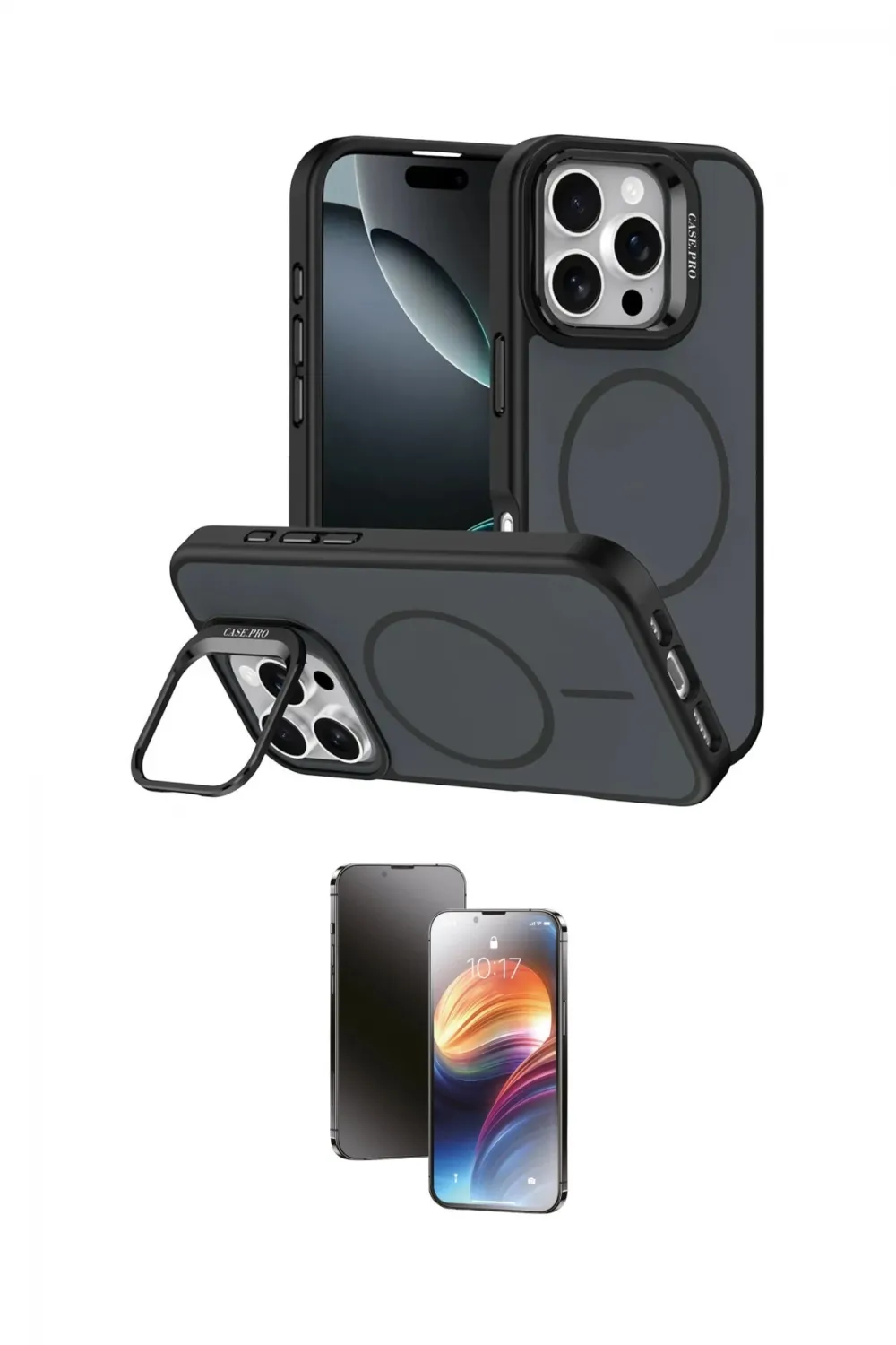ieg™ iPhone 16 Pro Max Kılıf Çekirdek Klasik - Siyah 3D Antistatik Mat Seramik Nano Ekran Koruyucu