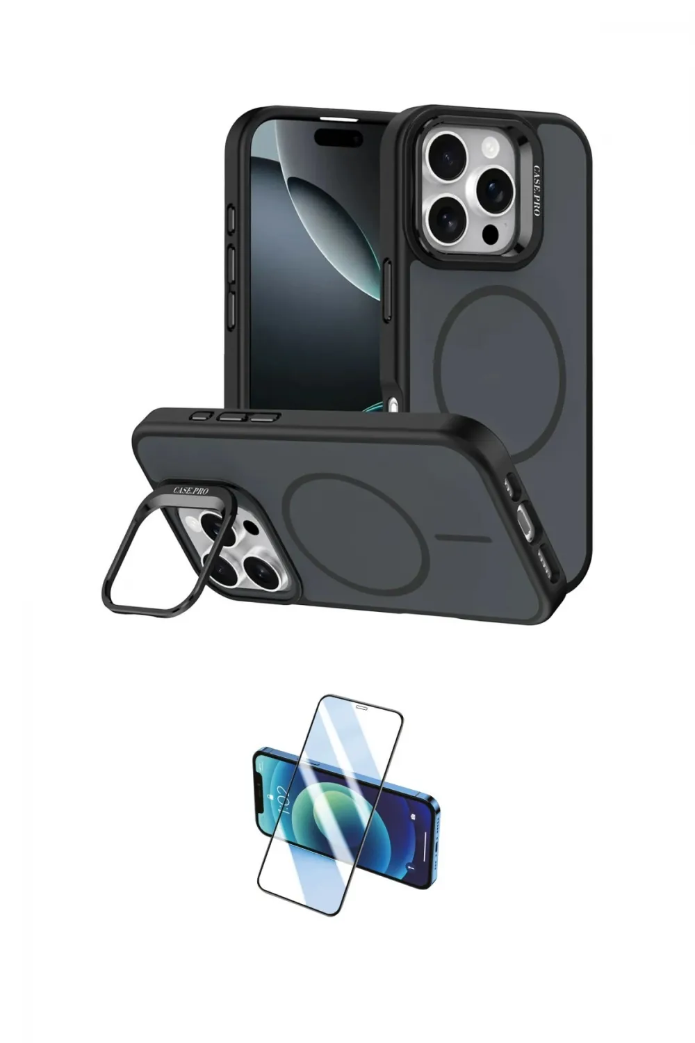 ieg™ iPhone 16 Pro Max Kılıf Çekirdek Klasik - Siyah 3D Antistatik Seramik Nano Ekran Koruyucu