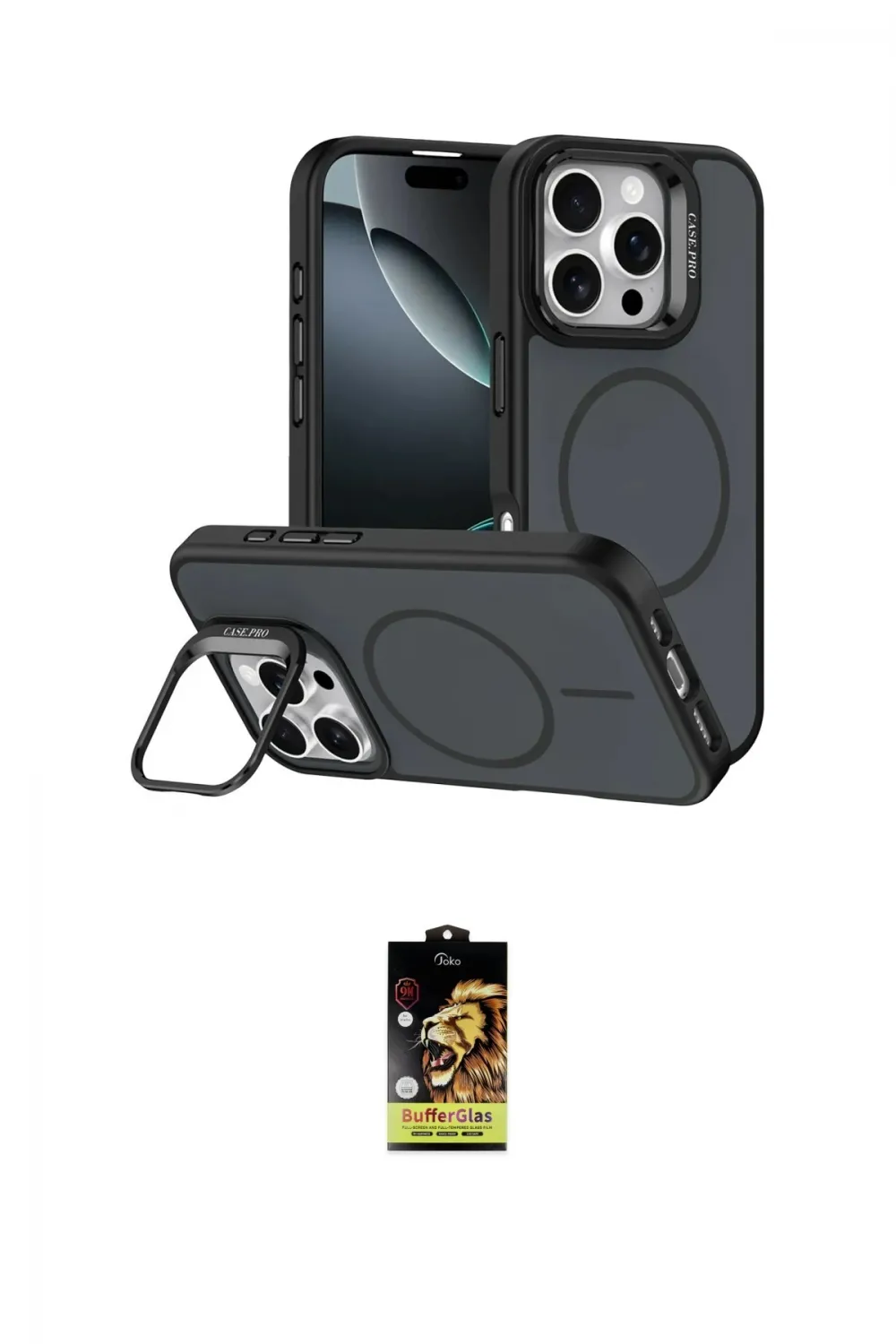 ieg™ iPhone 16 Pro Max Kılıf Çekirdek Klasik - Siyah Buffer Cam Ekran Koruyucu