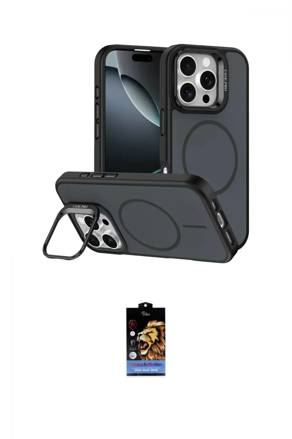 ieg™ iPhone 16 Pro Max Kılıf Çekirdek Klasik - Siyah Buffer Hayalet Cam Ekran Koruyucu