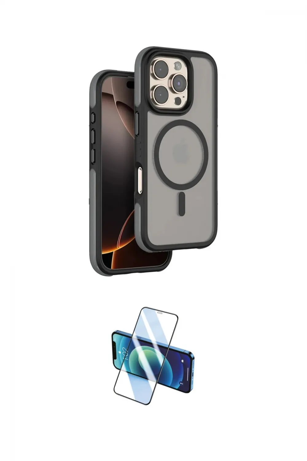 ieg™ iPhone 16 Pro Max Kılıf Çekirdek Minimal Prime - Siyah 3D Antistatik Seramik Nano Ekran Koruyucu