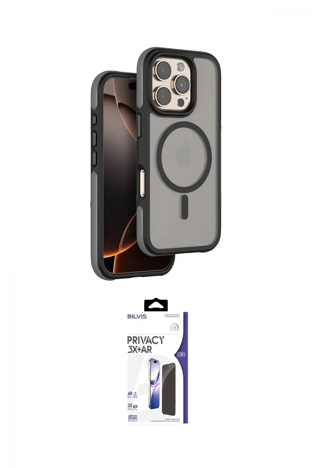 ieg™ iPhone 16 Pro Max Kılıf Çekirdek Minimal Prime - Siyah Bilvis 3X AR Hayalet Cam Ekran Koruyucu