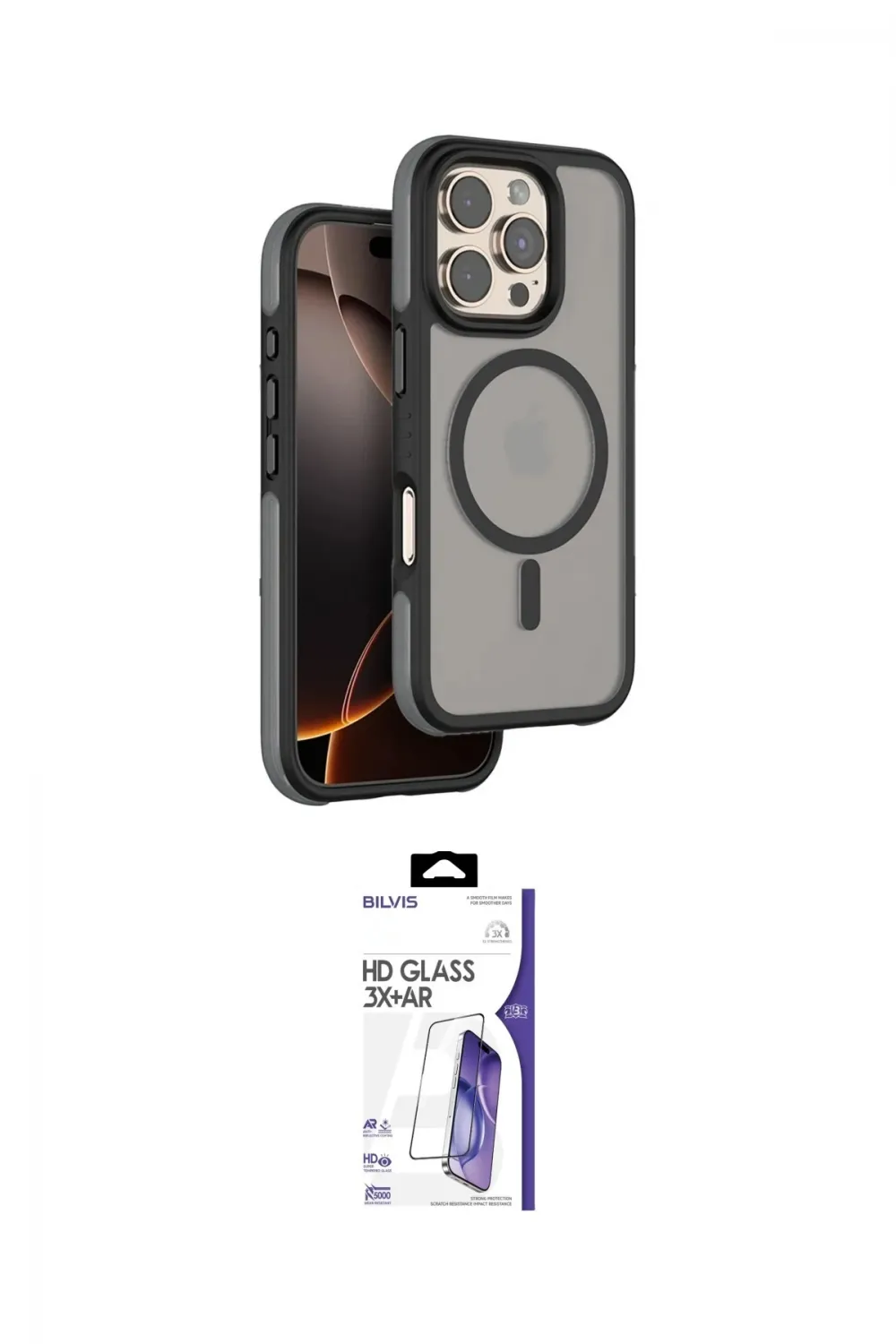 ieg™ iPhone 16 Pro Max Kılıf Çekirdek Minimal Prime - Siyah Bilvis 3X AR HD Cam Ekran Koruyucu