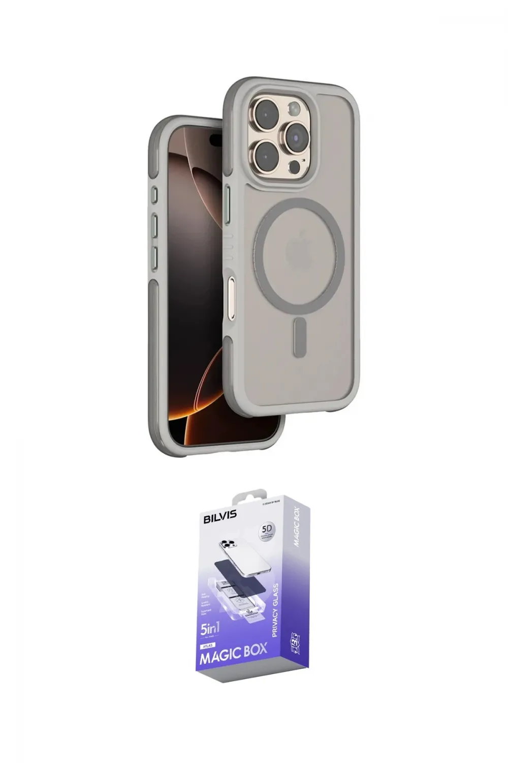ieg™ iPhone 16 Pro Max Kılıf Çekirdek Minimal Prime - Siyah Bilvis 5in1 5D Magic Hayalet Cam Ekran Koruyucu