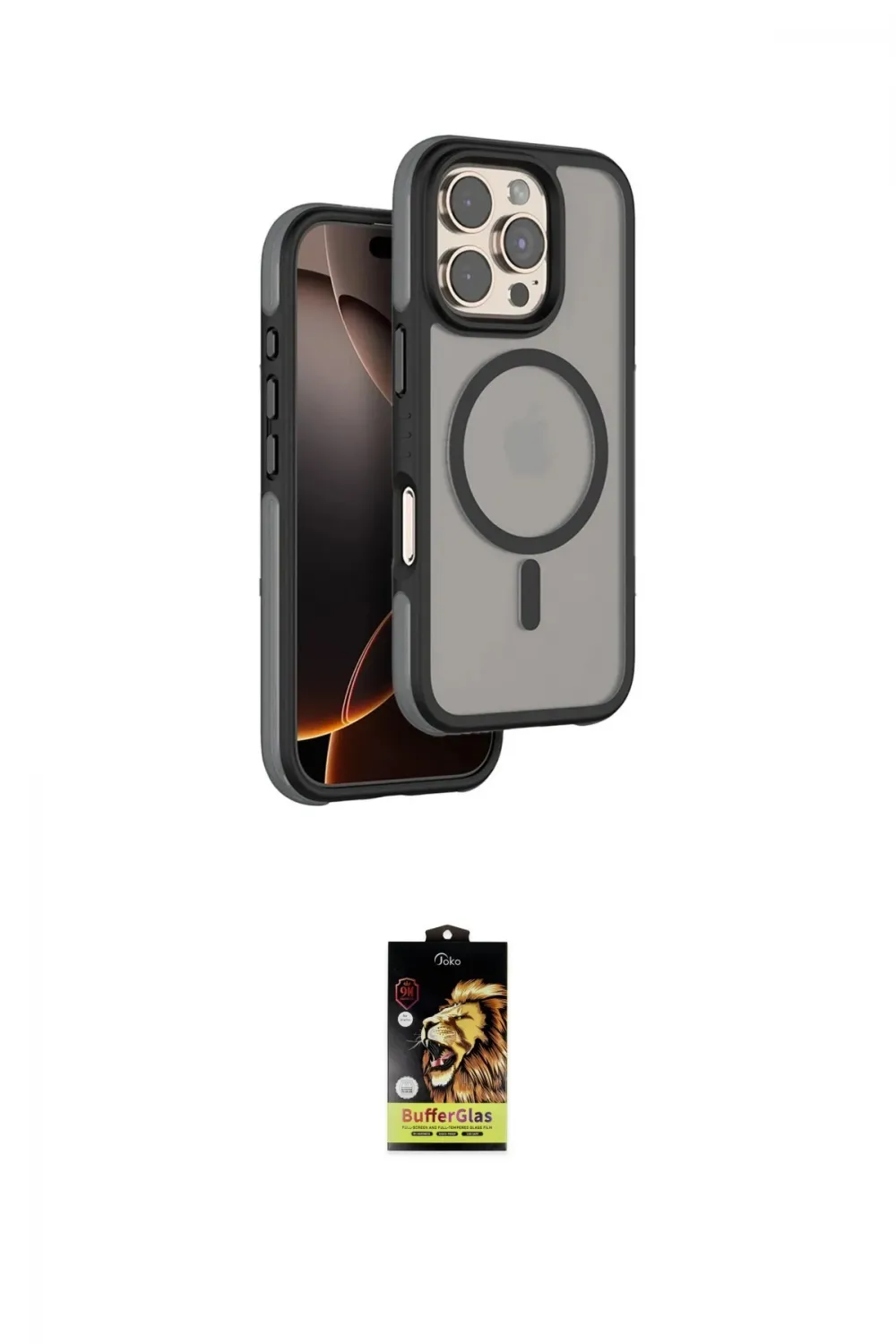 ieg™ iPhone 16 Pro Max Kılıf Çekirdek Minimal Prime - Siyah Buffer Cam Ekran Koruyucu