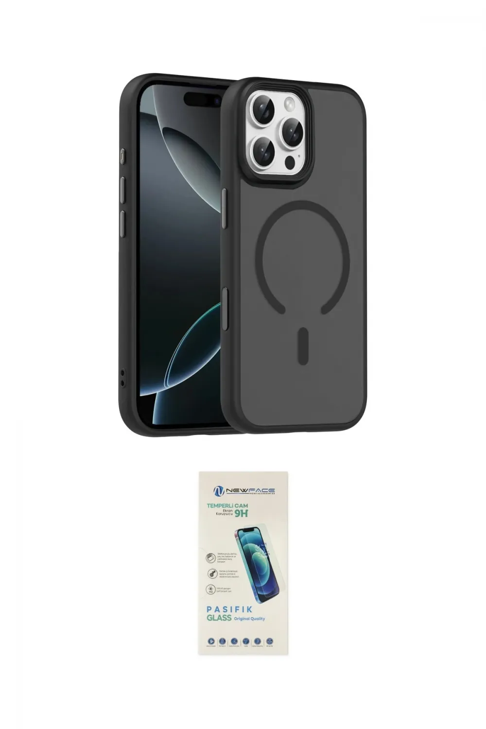 ieg™ iPhone 16 Pro Max Kılıf Doruk Form Serisi - Şeffaf Pasifik Cam Ekran Koruyucu