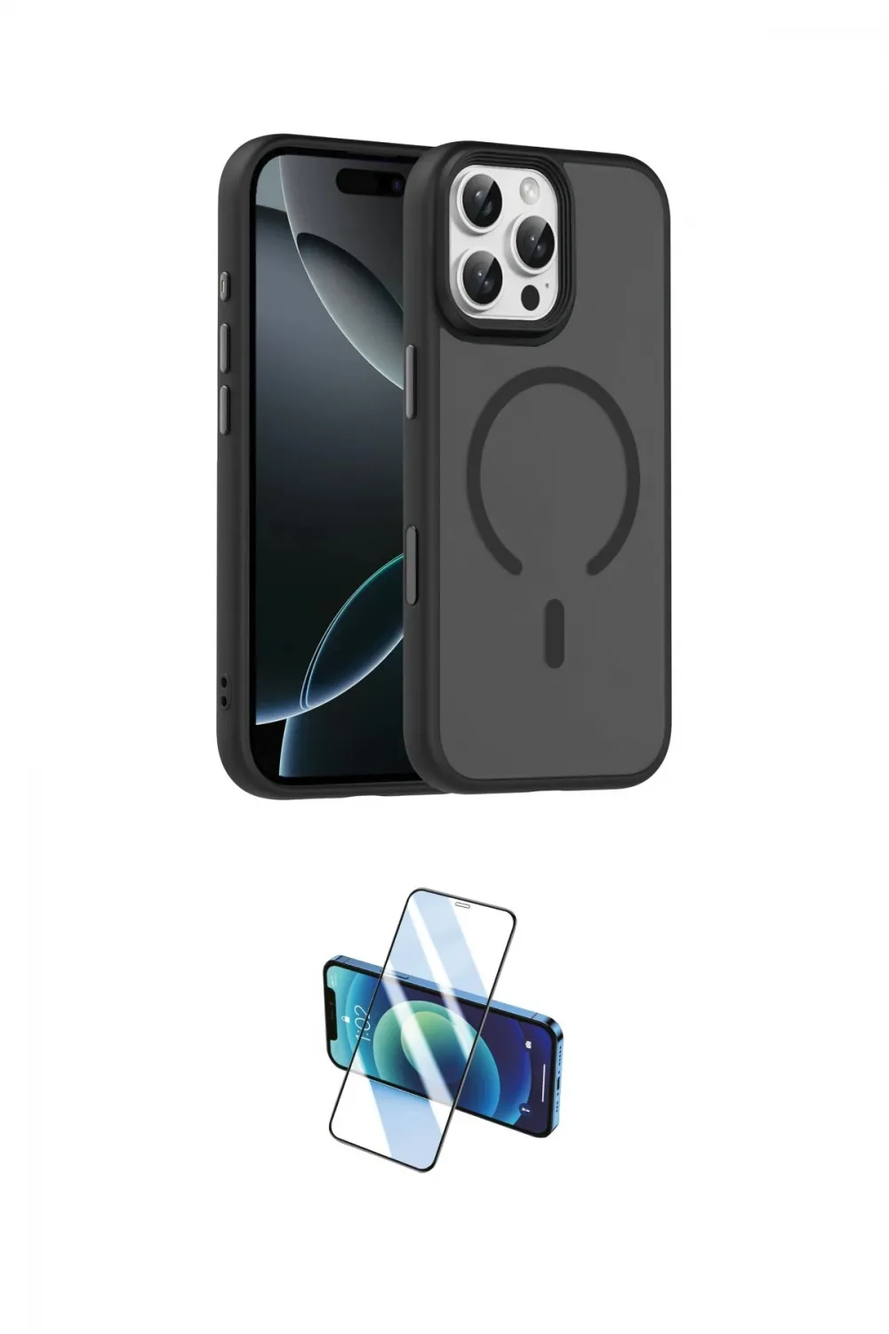 ieg™ iPhone 16 Pro Max Kılıf Doruk Form Serisi - Siyah 3D Antistatik Cam Ekran Koruyucu