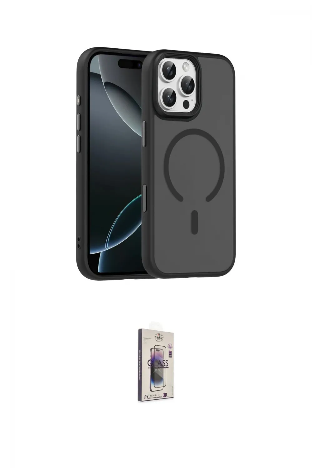 ieg™ iPhone 16 Pro Max Kılıf Doruk Form Serisi - Siyah Bilvis 3D Cam Ekran Koruyucu