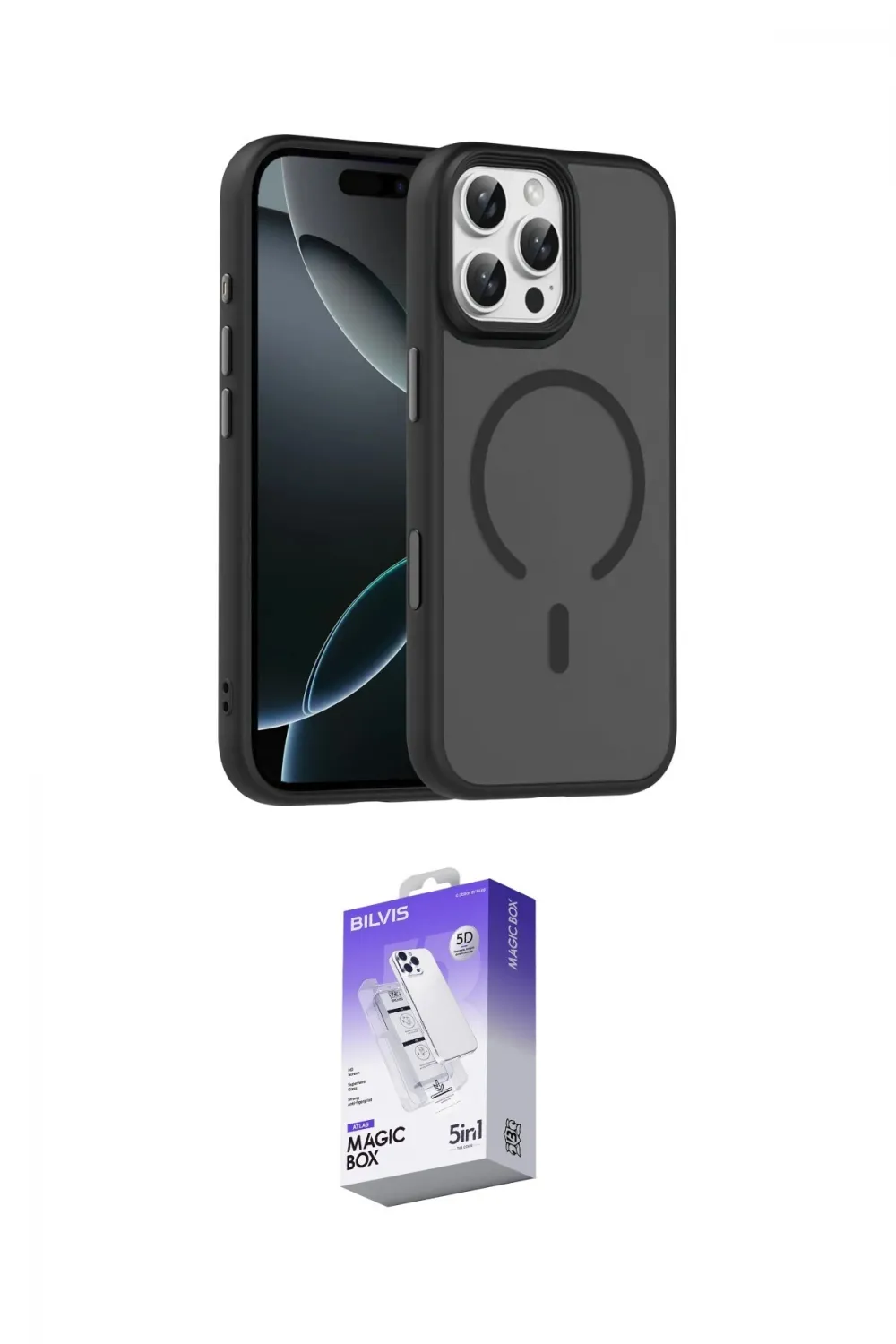 ieg™ iPhone 16 Pro Max Kılıf Doruk Form Serisi - Siyah Bilvis 5in1 3D Magic Cam Ekran Koruyucu