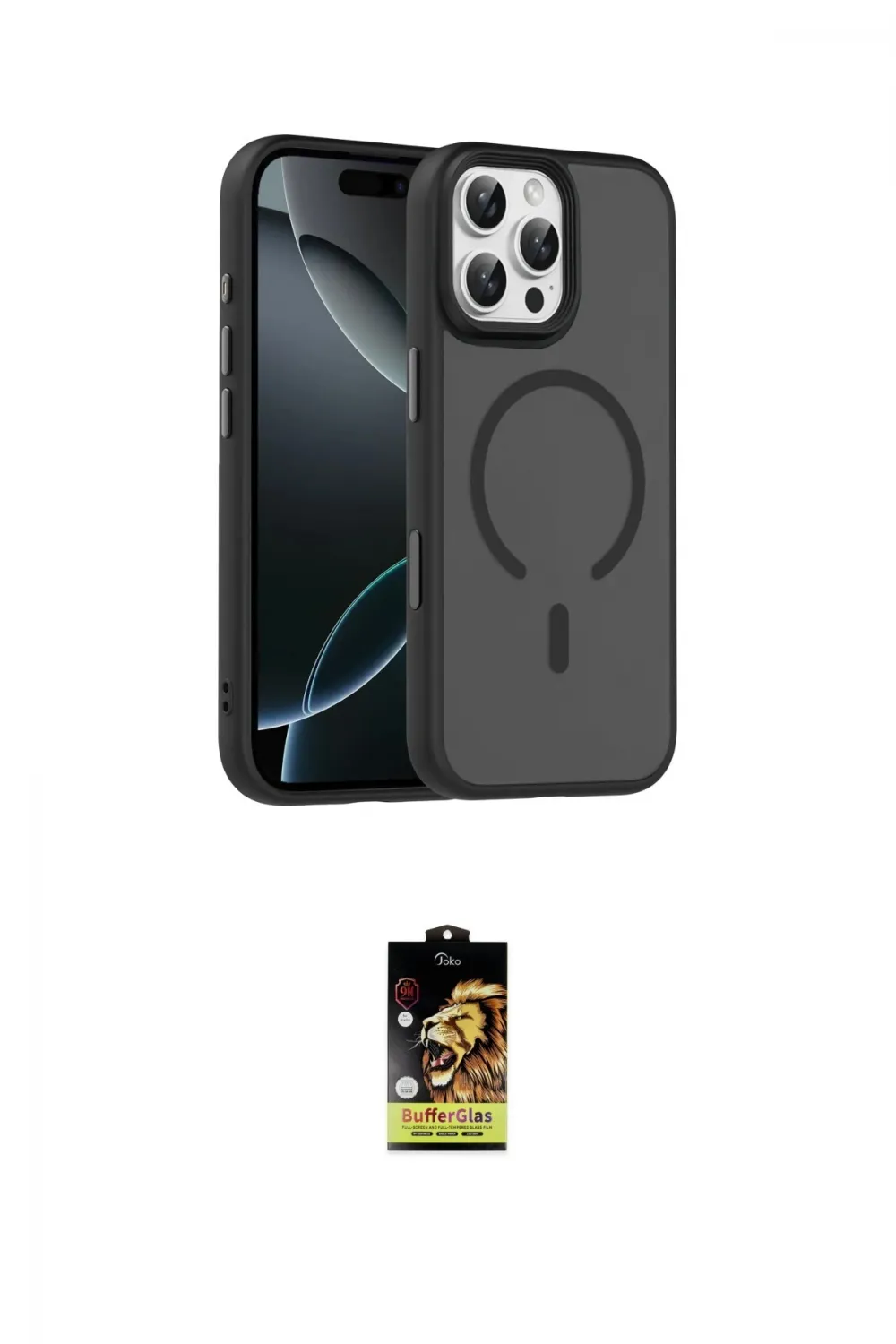 ieg™ iPhone 16 Pro Max Kılıf Doruk Form Serisi - Siyah Buffer Cam Ekran Koruyucu