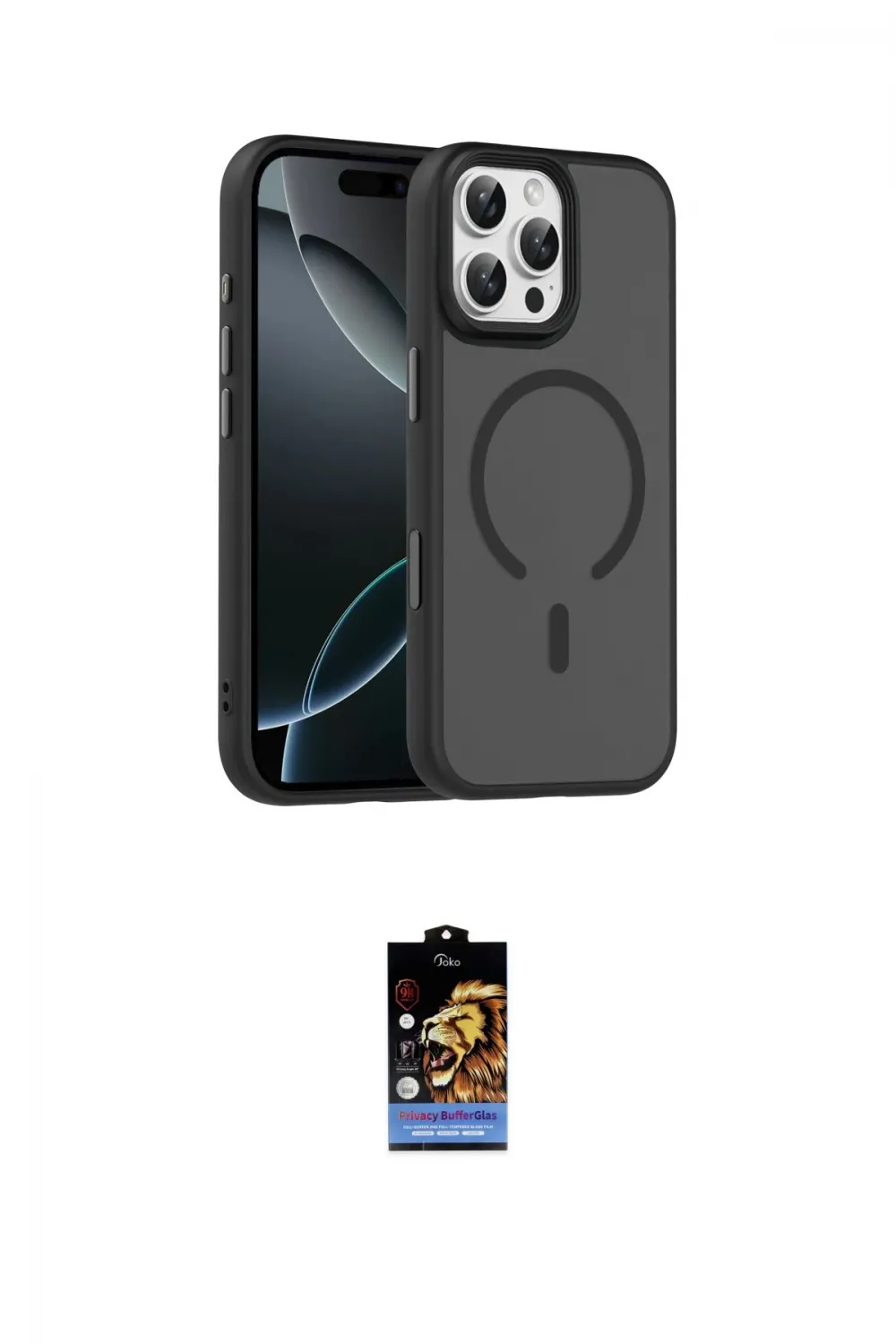 ieg™ iPhone 16 Pro Max Kılıf Doruk Form Serisi - Siyah Buffer Hayalet Cam Ekran Koruyucu