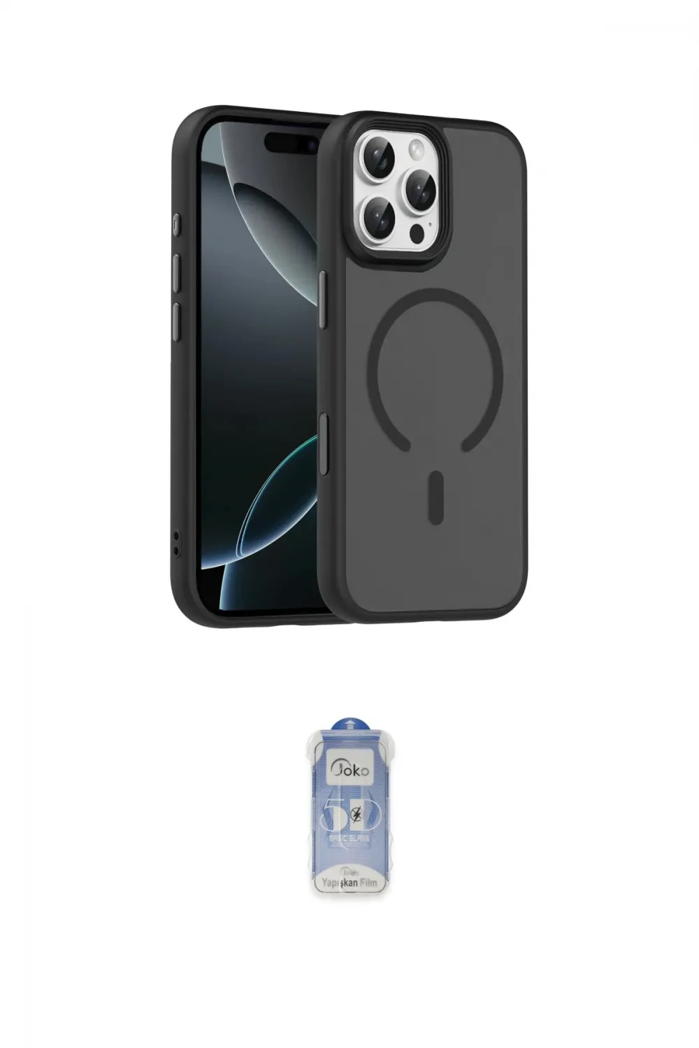 ieg™ iPhone 16 Pro Max Kılıf Doruk Form Serisi - Siyah Joko Magic 5D Cam