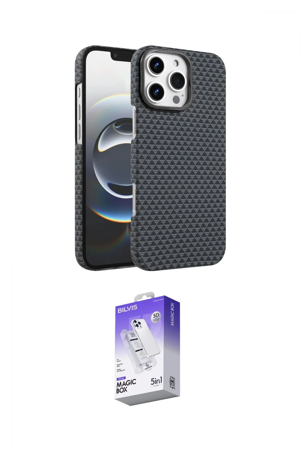ieg™ iPhone 16 Pro Max Kılıf Doruk Serisi - Siyah Bilvis 5in1 3D Magic Cam Ekran Koruyucu