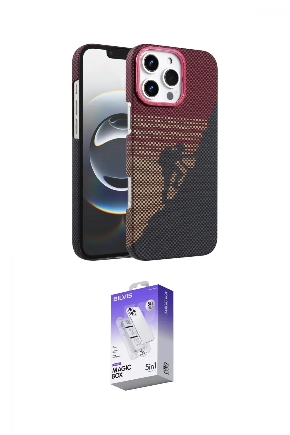 ieg™ iPhone 16 Pro Max Kılıf Doruk Serisi - Siyah Bilvis 5in1 3D Magic Cam Ekran Koruyucu