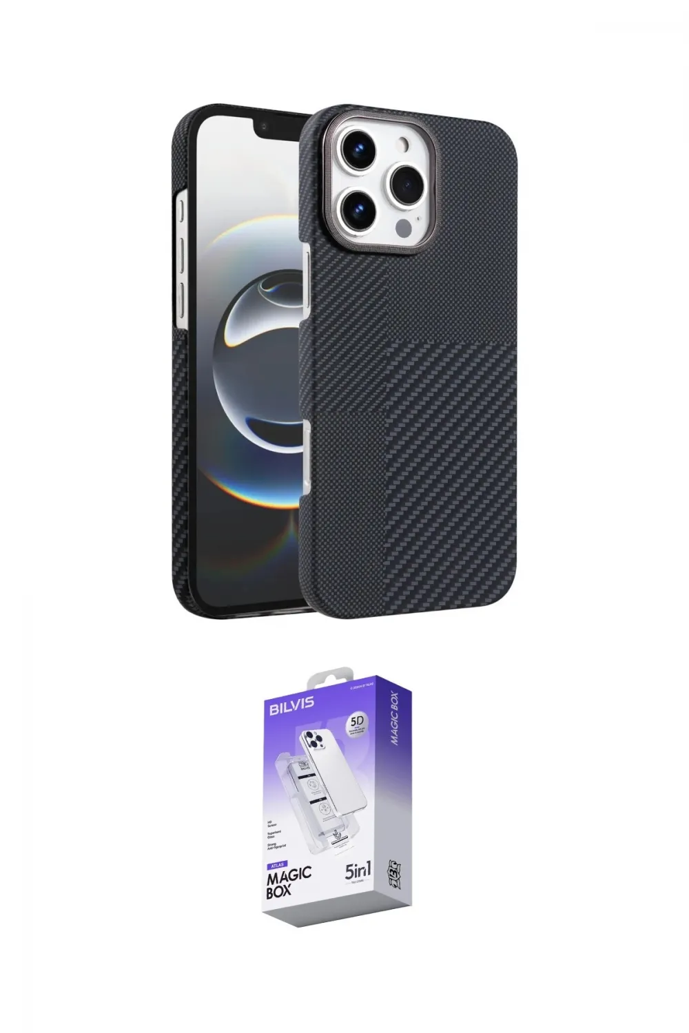 ieg™ iPhone 16 Pro Max Kılıf Doruk Serisi - Siyah Bilvis 5in1 3D Magic Cam Ekran Koruyucu