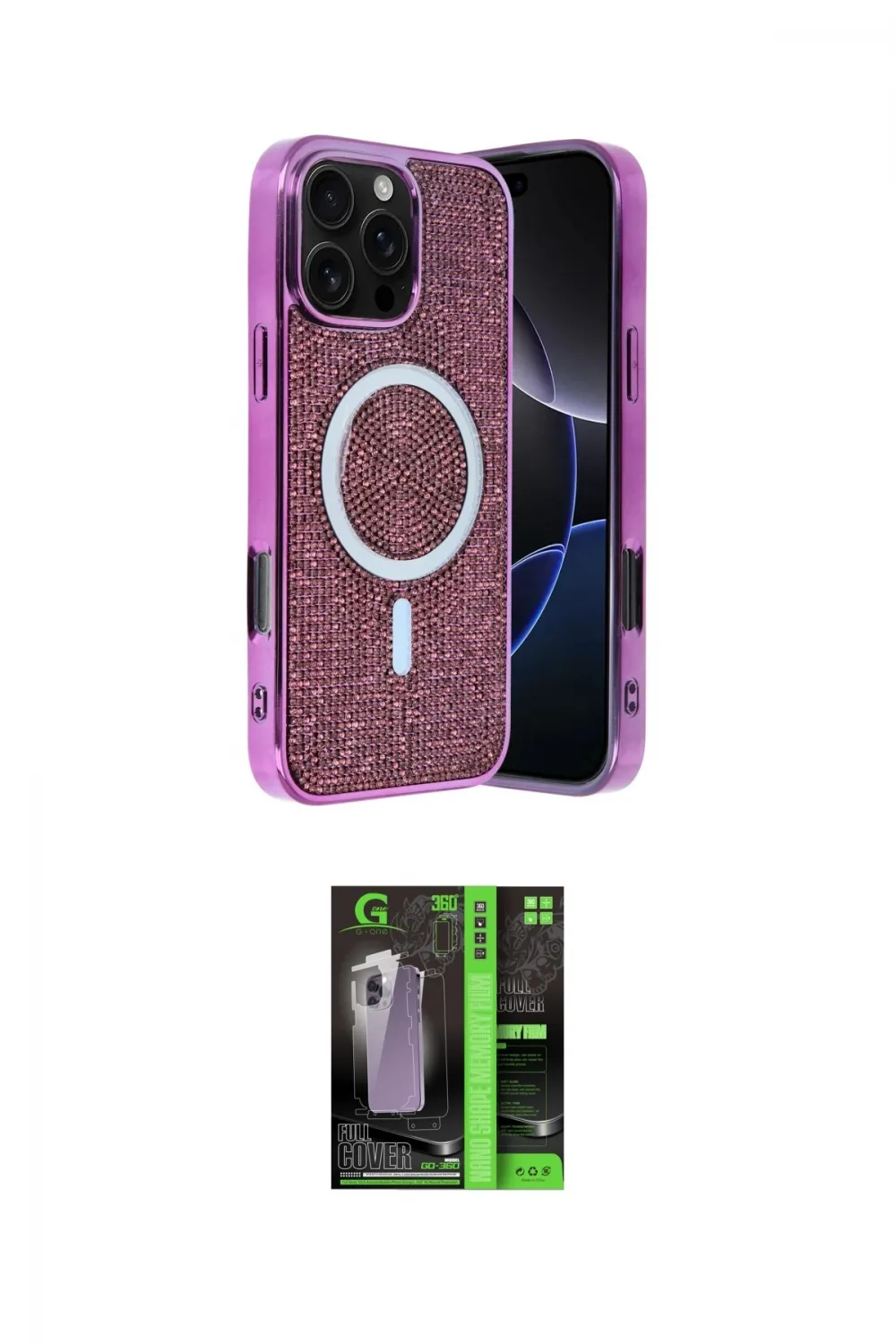 ieg™ iPhone 16 Pro Max Kılıf Eksen Çizgi - Şeffaf 360 Full Body Arka Koruyucu