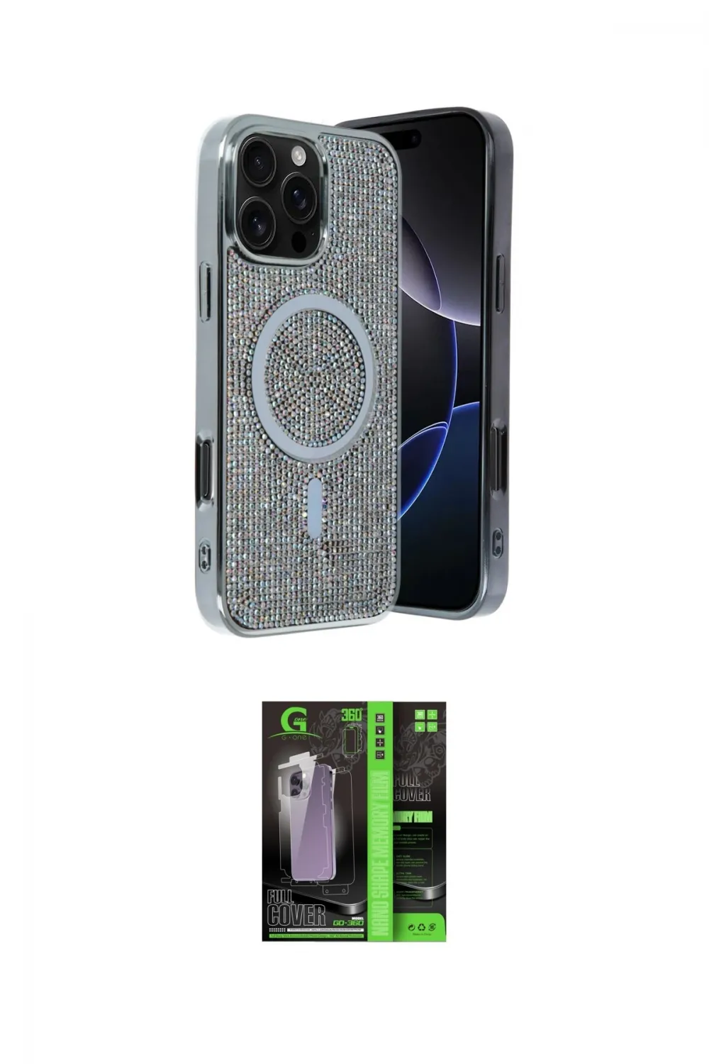 ieg™ iPhone 16 Pro Max Kılıf Eksen Çizgi - Şeffaf 360 Full Body Arka Koruyucu
