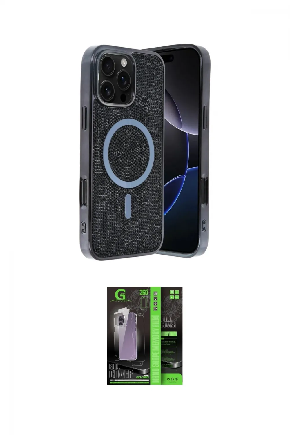ieg™ iPhone 16 Pro Max Kılıf Eksen Çizgi - Şeffaf 360 Full Body Arka Koruyucu