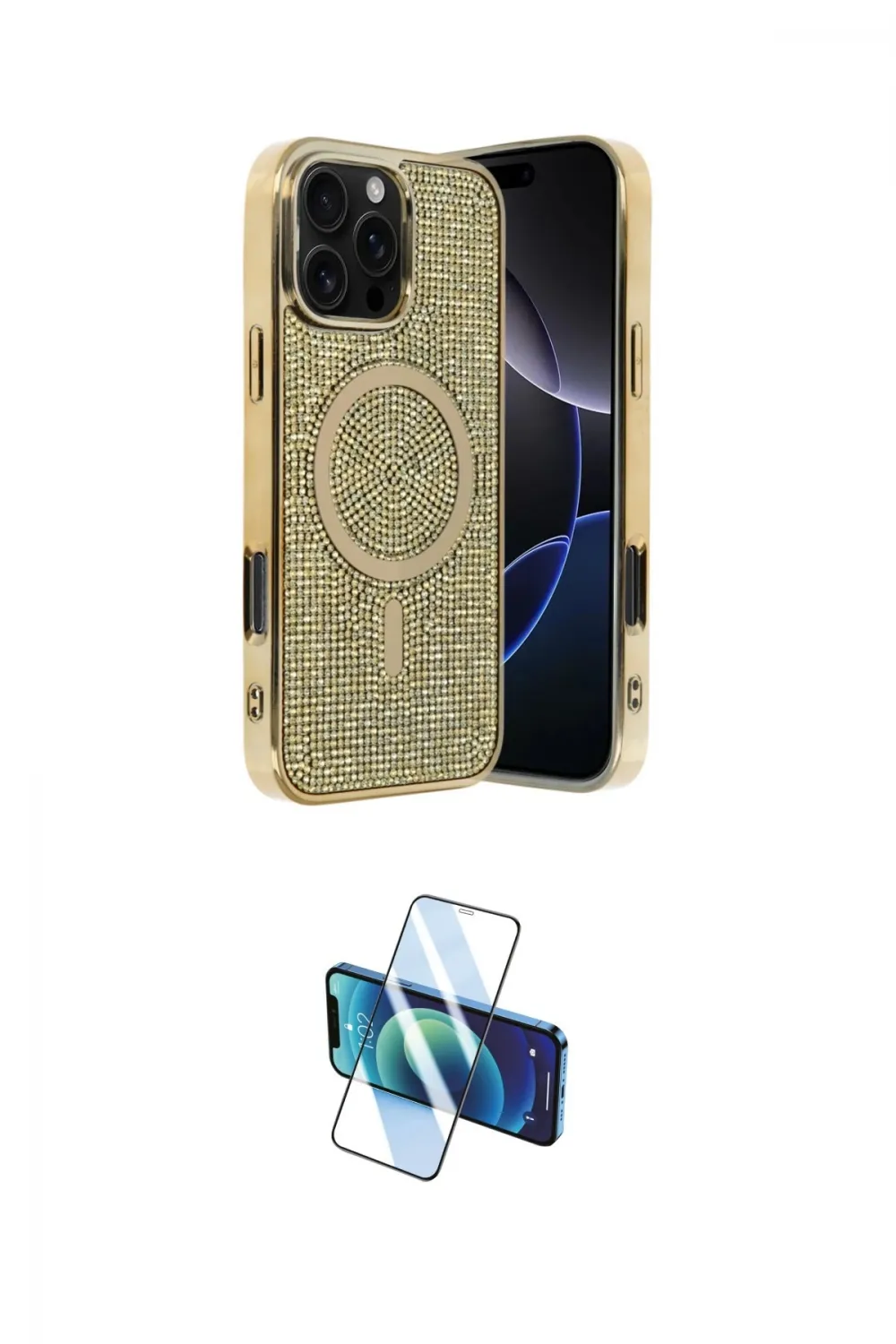 ieg™ iPhone 16 Pro Max Kılıf Eksen Çizgi - Siyah 3D Antistatik Cam Ekran Koruyucu