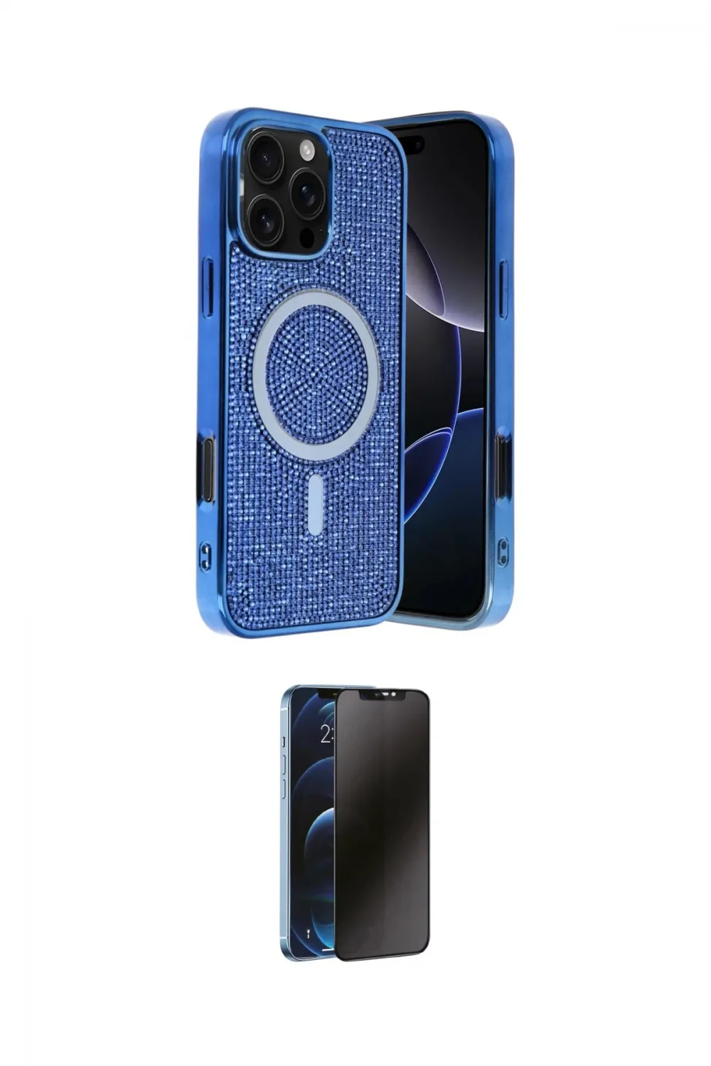 ieg™ iPhone 16 Pro Max Kılıf Eksen Çizgi - Siyah 3D Antistatik Hayalet Cam Ekran Koruyucu