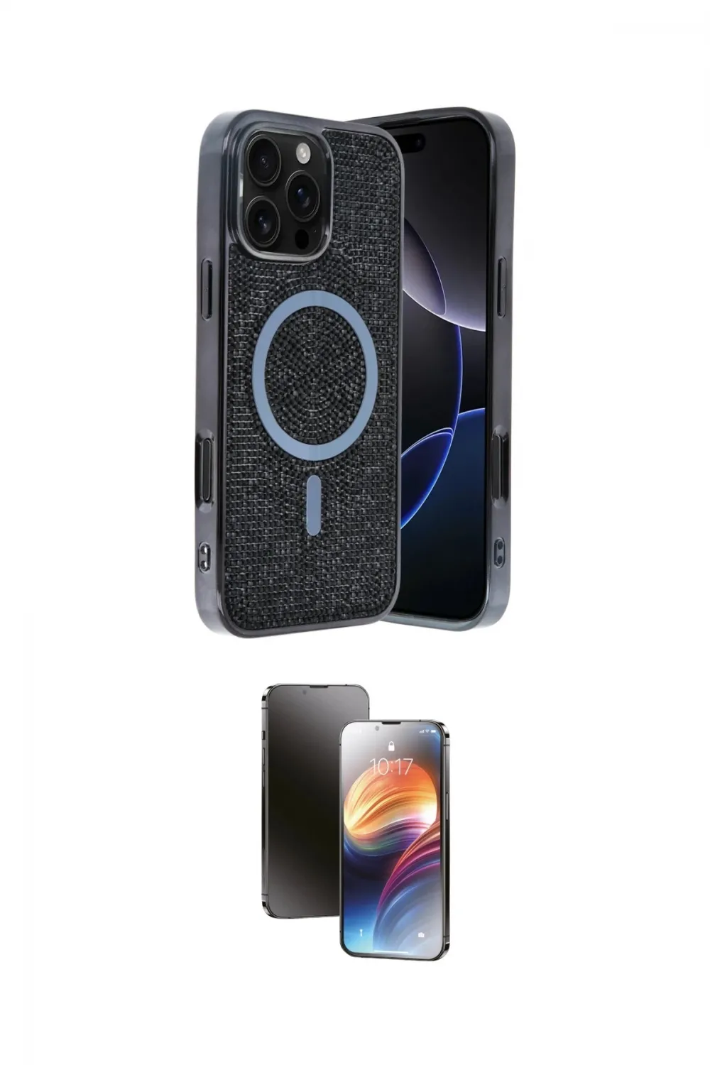 ieg™ iPhone 16 Pro Max Kılıf Eksen Çizgi - Siyah 3D Antistatik Mat Seramik Nano Ekran Koruyucu