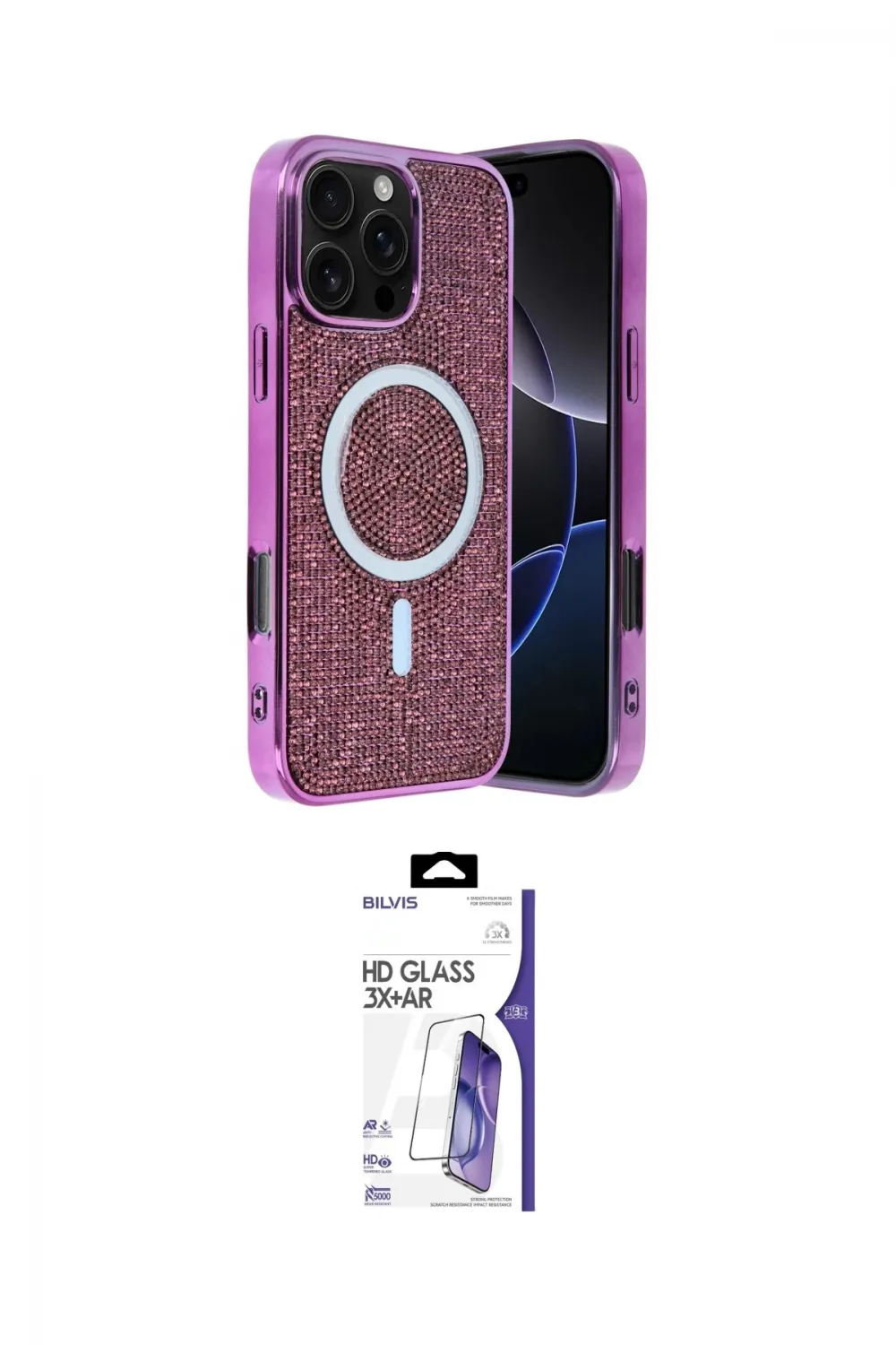 ieg™ iPhone 16 Pro Max Kılıf Eksen Çizgi - Siyah Bilvis 3X AR HD Cam Ekran Koruyucu