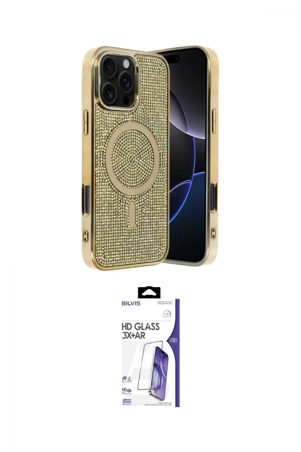 ieg™ iPhone 16 Pro Max Kılıf Eksen Çizgi - Siyah Bilvis 3X AR HD Cam Ekran Koruyucu