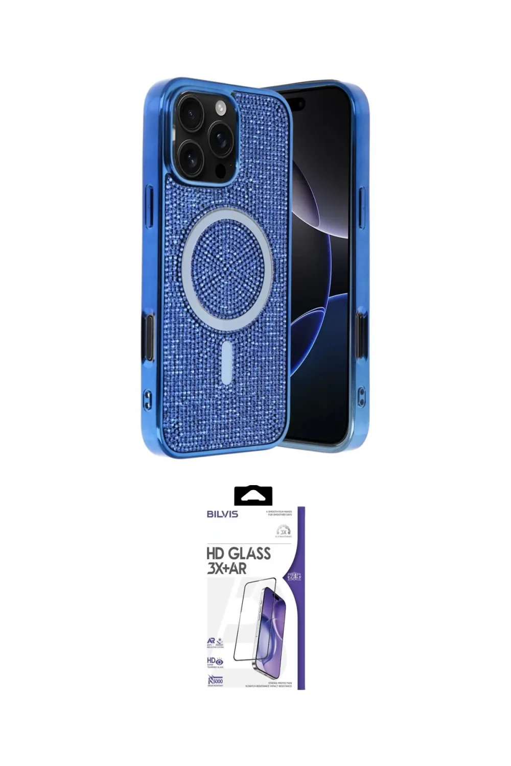 ieg™ iPhone 16 Pro Max Kılıf Eksen Çizgi - Siyah Bilvis 3X AR HD Cam Ekran Koruyucu