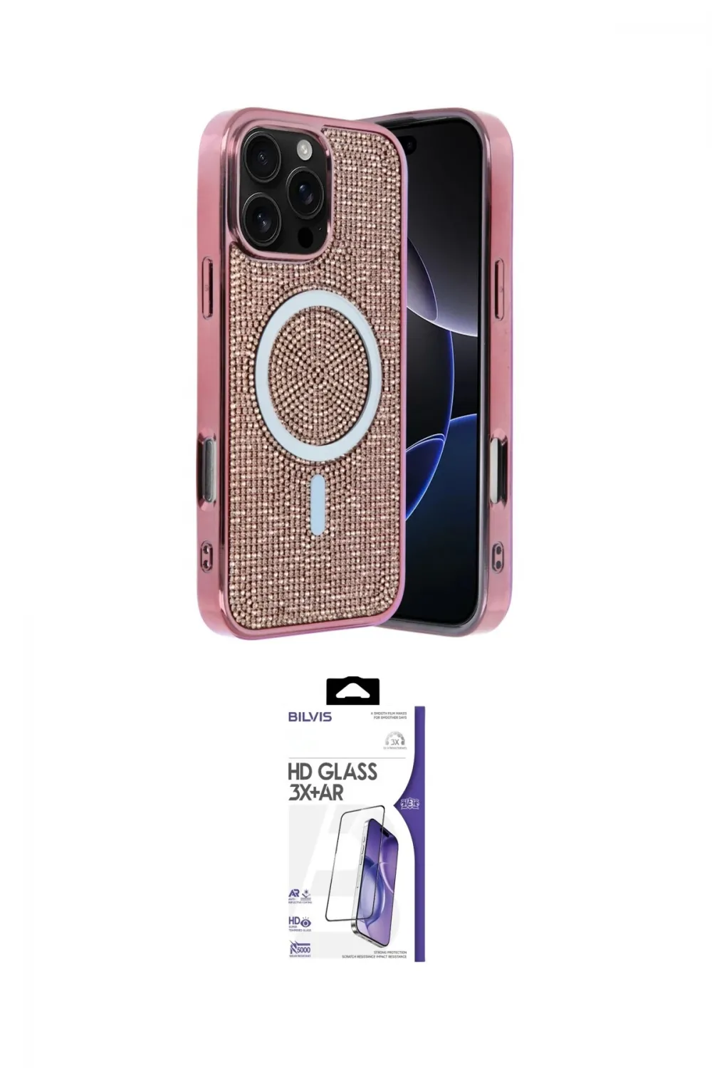 ieg™ iPhone 16 Pro Max Kılıf Eksen Çizgi - Siyah Bilvis 3X AR HD Cam Ekran Koruyucu