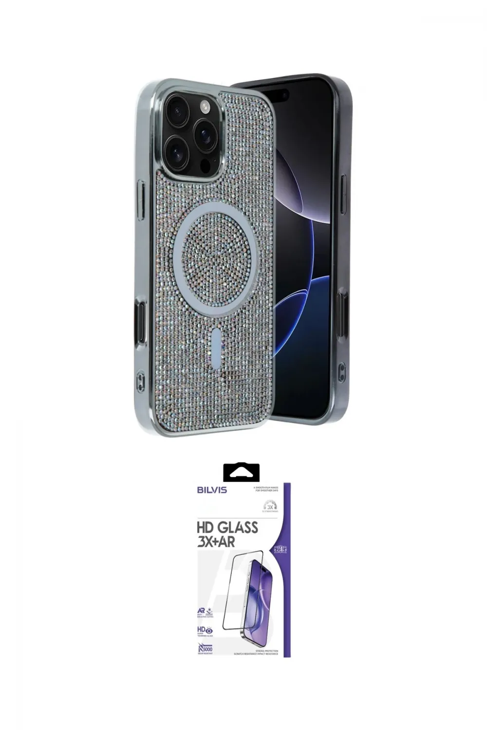 ieg™ iPhone 16 Pro Max Kılıf Eksen Çizgi - Siyah Bilvis 3X AR HD Cam Ekran Koruyucu