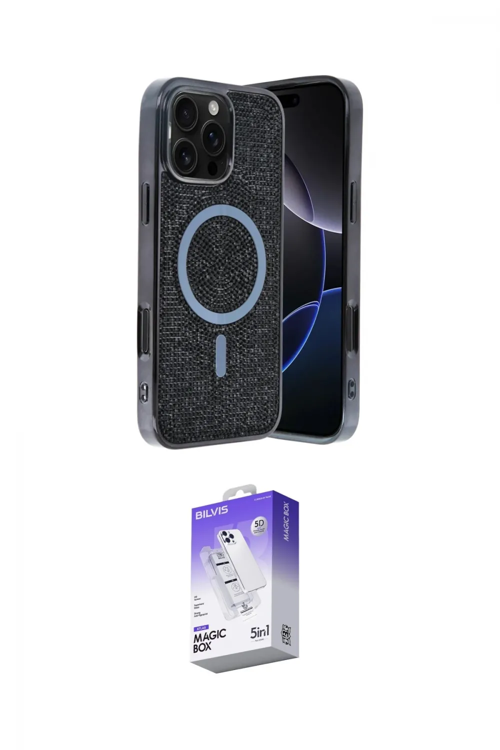 ieg™ iPhone 16 Pro Max Kılıf Eksen Çizgi - Siyah Bilvis 5in1 3D Magic Cam Ekran Koruyucu