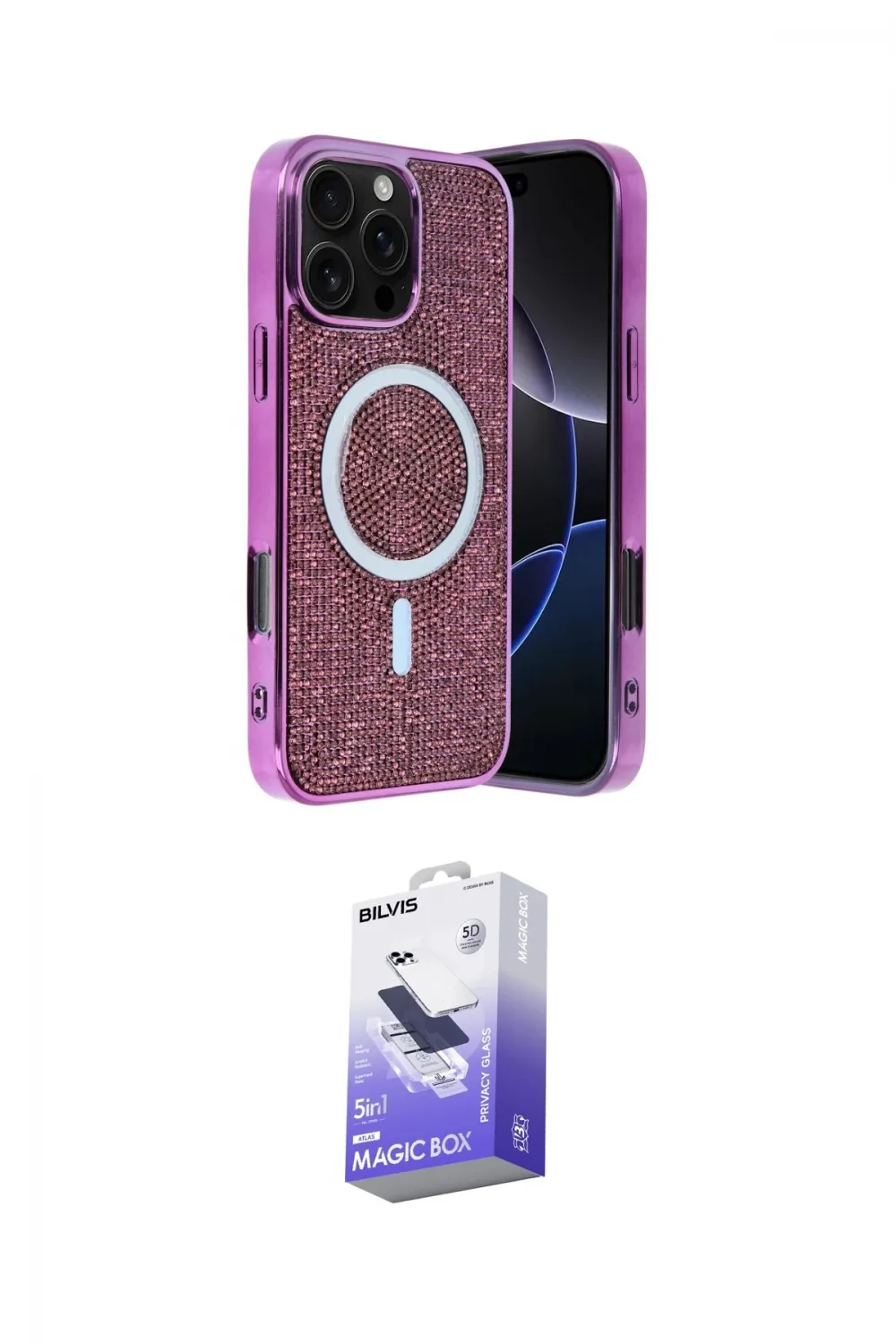ieg™ iPhone 16 Pro Max Kılıf Eksen Çizgi - Siyah Bilvis 5in1 5D Magic Hayalet Cam Ekran Koruyucu