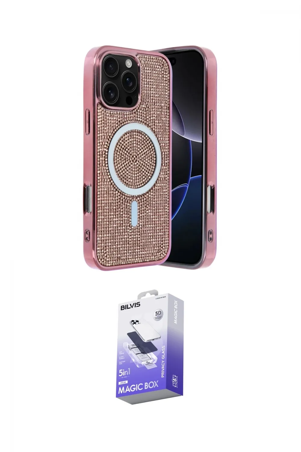 ieg™ iPhone 16 Pro Max Kılıf Eksen Çizgi - Siyah Bilvis 5in1 5D Magic Hayalet Cam Ekran Koruyucu