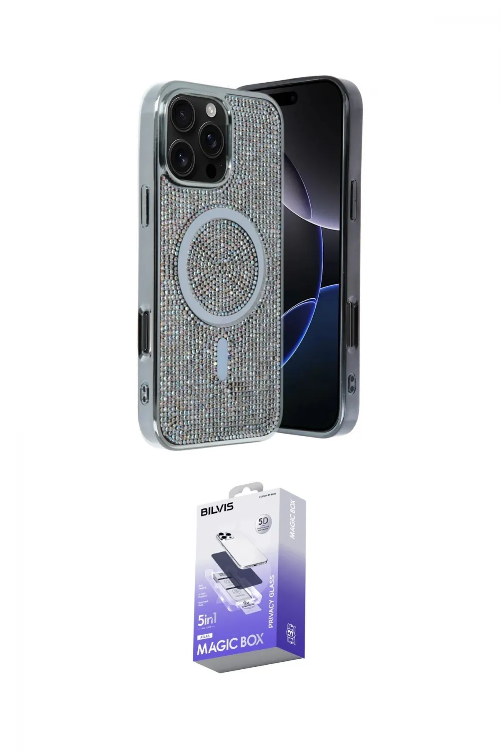 ieg™ iPhone 16 Pro Max Kılıf Eksen Çizgi - Siyah Bilvis 5in1 5D Magic Hayalet Cam Ekran Koruyucu