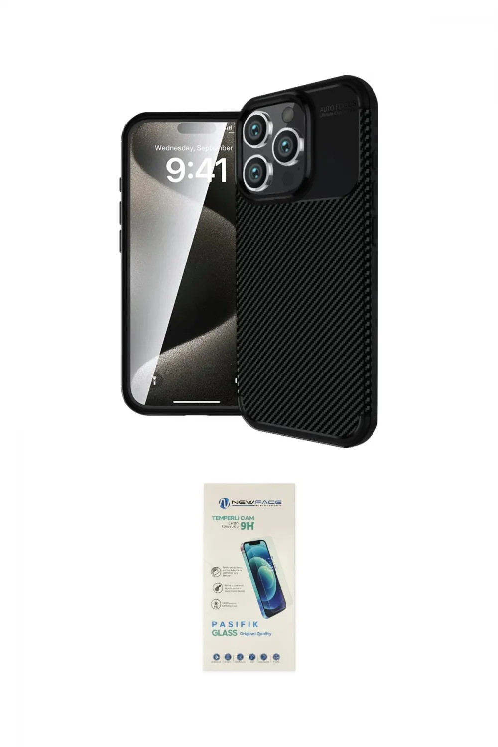 ieg™ iPhone 16 Pro Max Kılıf Eksen Form Prime - Şeffaf Pasifik Cam Ekran Koruyucu