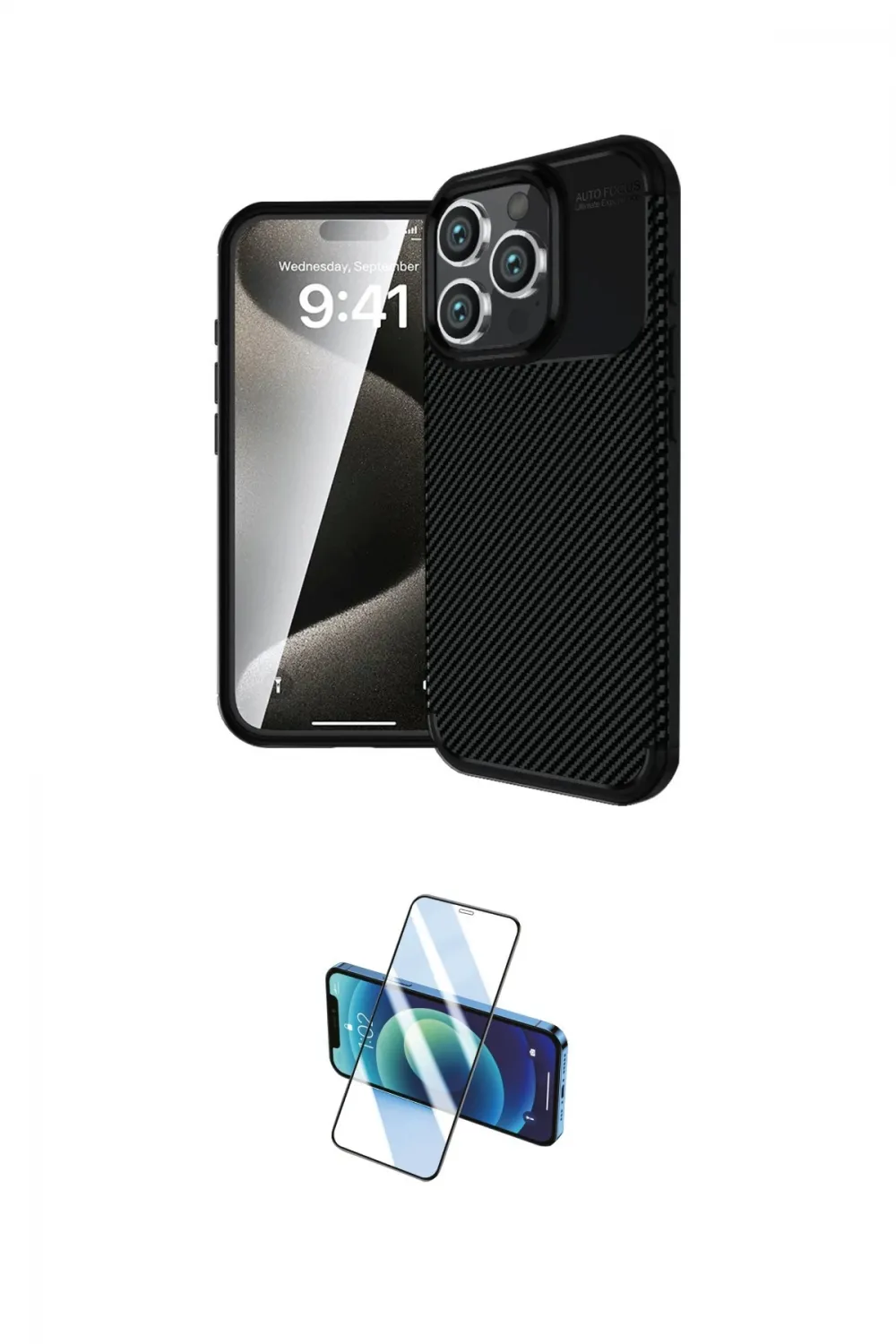 ieg™ iPhone 16 Pro Max Kılıf Eksen Form Prime - Siyah 3D Antistatik Seramik Nano Ekran Koruyucu