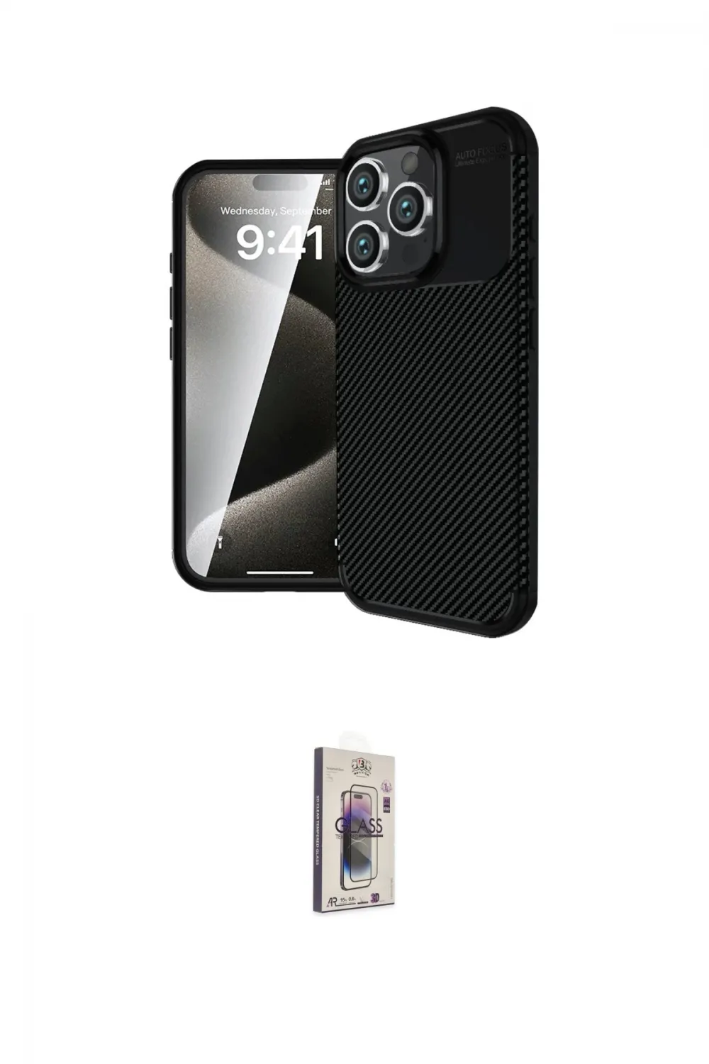 ieg™ iPhone 16 Pro Max Kılıf Eksen Form Prime - Siyah Bilvis 3D Cam Ekran Koruyucu