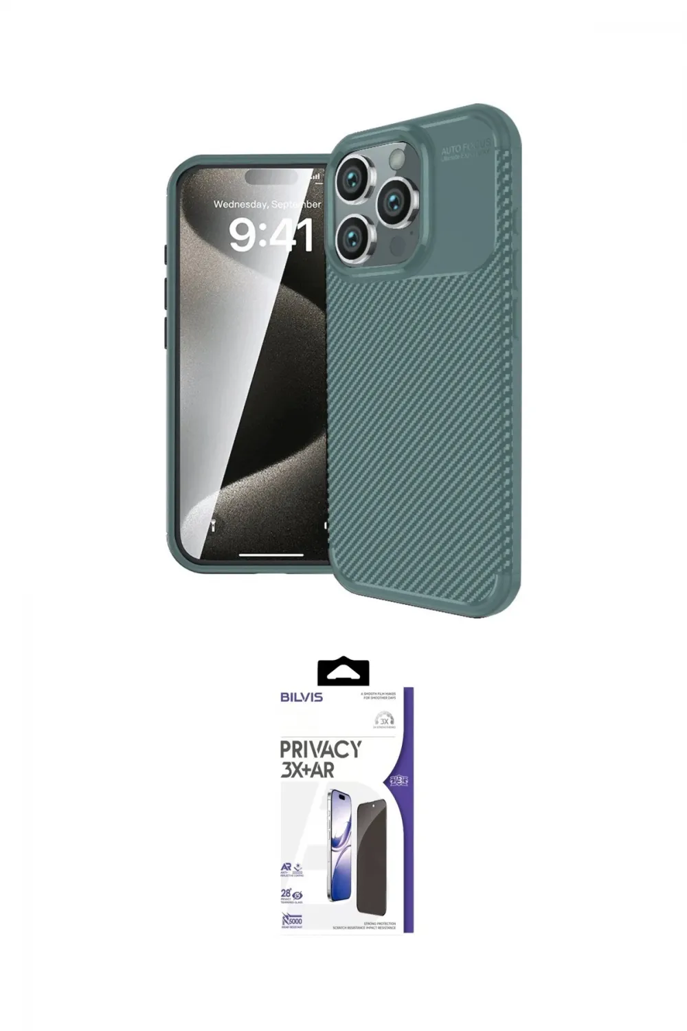 ieg™ iPhone 16 Pro Max Kılıf Eksen Form Prime - Siyah Bilvis 3X AR Hayalet Cam Ekran Koruyucu
