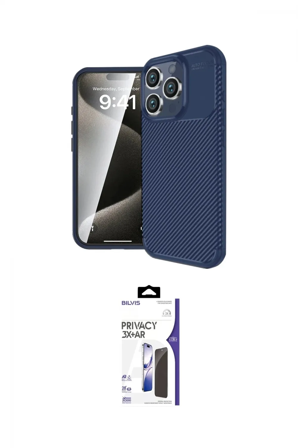 ieg™ iPhone 16 Pro Max Kılıf Eksen Form Prime - Siyah Bilvis 3X AR Hayalet Cam Ekran Koruyucu